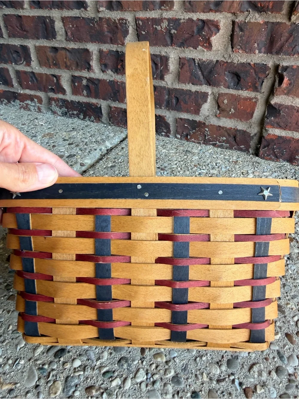 Longaberger Patriotic Basket Red White Blue Star Swing Handle Liner
